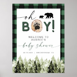 Póster Bienvenida Baby Shower FROST Green Flannel Pine Be