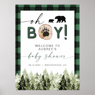 Póster Bienvenida Baby Shower FROST Green Flannel Pine Be