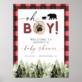 Póster Bienvenida Baby Shower FROST Red Flannel Pine Bear