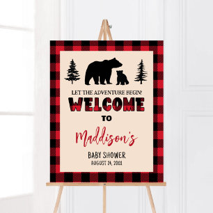 Póster Bienvenida Baby Shower Lumberjack Bear Cub