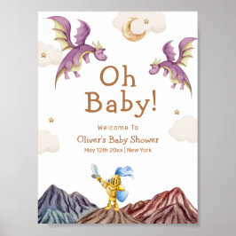 Póster Bienvenida Baby Shower Medieval Fairytale Dragon B