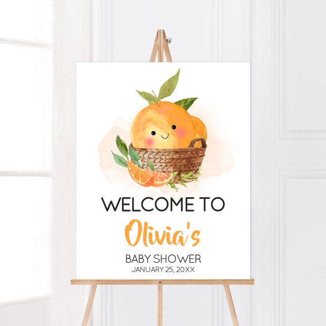 Póster Bienvenida Baby Shower naranja Citrus Little Cutie (Little Cutie Orange Citrus Baby Shower Welcome Sign)
