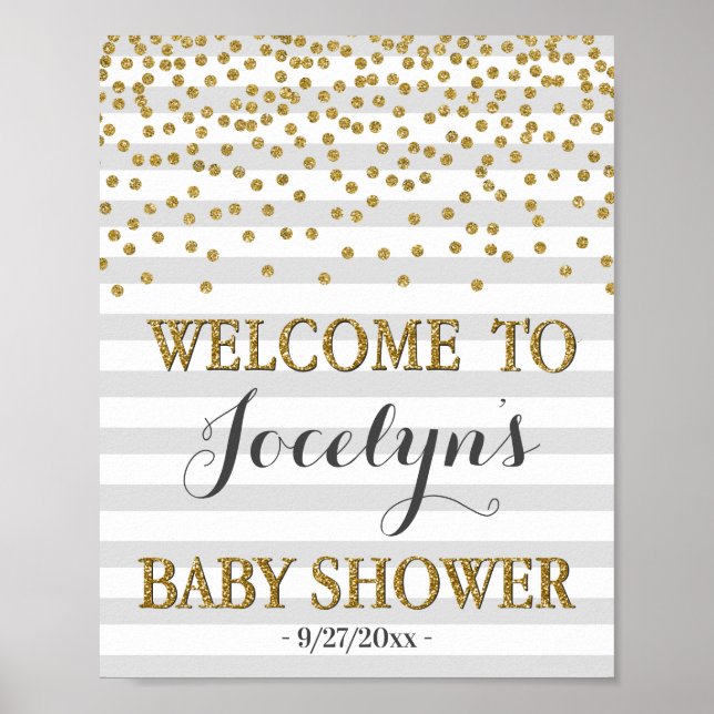 Póster Bienvenida Baby Shower Neutral de Gris Gris Claro (Frente)
