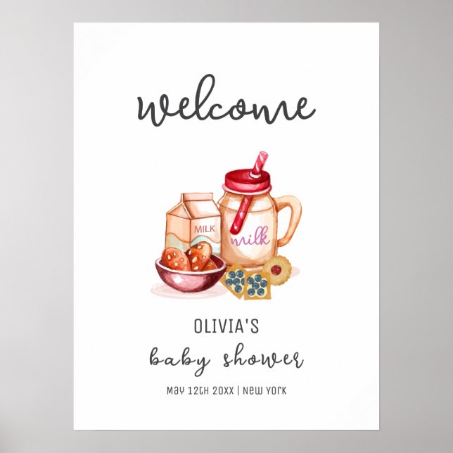Póster Bienvenida Baby Shower Neutral para Género Leche y (Frente)
