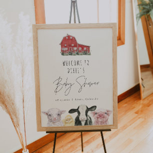 Póster Bienvenida Baby Shower para animales de granja de