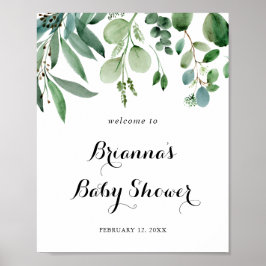 Póster Bienvenida Baby Shower para el follaje verde Eucal