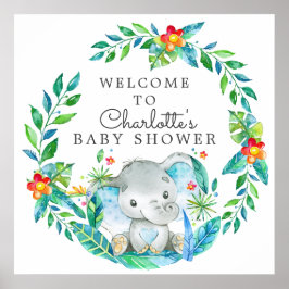 Póster Bienvenida Baby Shower para Elefantes de la Selva