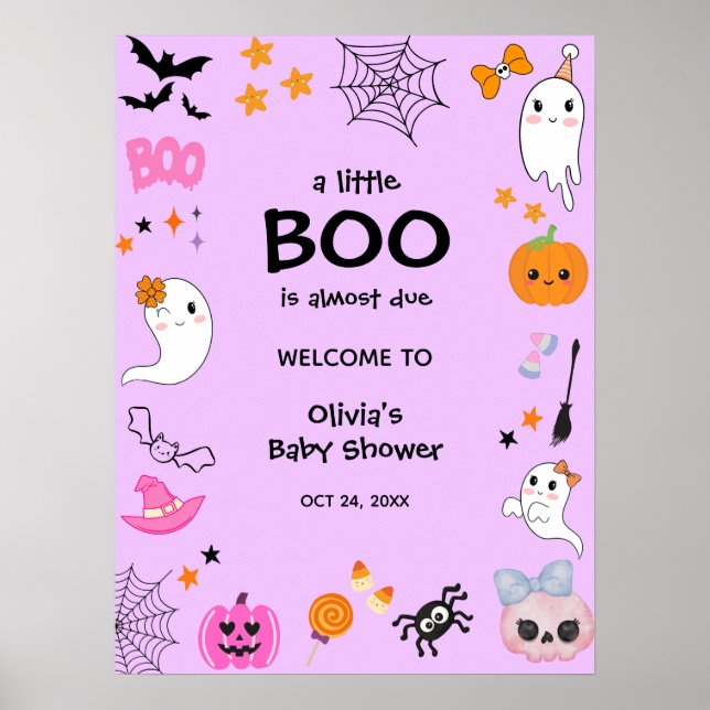 Póster Bienvenida Baby Shower Purple A Little Boo Hallowe (Frente)