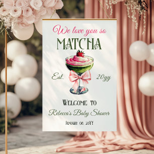 Póster Bienvenida Baby Shower Retro Pink Bow Love You Mat