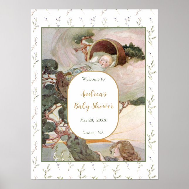 Póster Bienvenida Baby Shower Rock A Bye Baby Nursery Rhy (Frente)