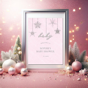 Póster Bienvenida Baby Shower rosa a los diamantes de imi