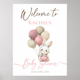 Póster Bienvenida Baby Shower rosa para Bunny Rabbit Ball