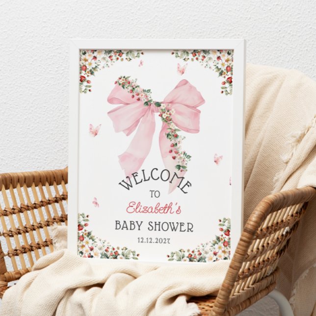 Póster Bienvenida Baby Shower Strawberry Pink Bow (Subido por el creador)
