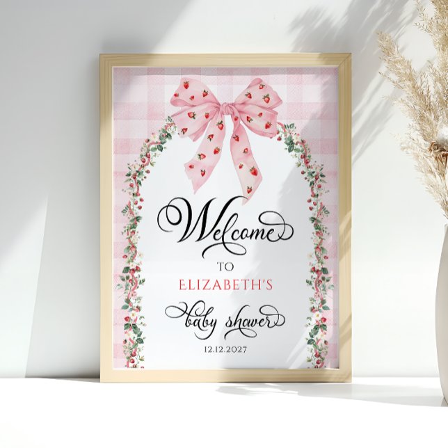 Póster Bienvenida Baby Shower Strawberry Pink Bow (Subido por el creador)