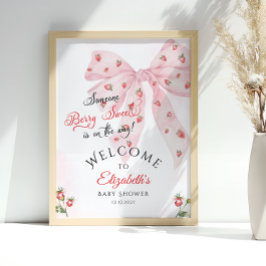 Póster Bienvenida Baby Shower Strawberry Pink Bow
