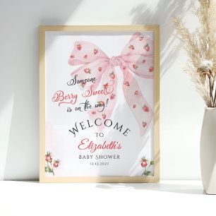 Póster Bienvenida Baby Shower Strawberry Pink Bow