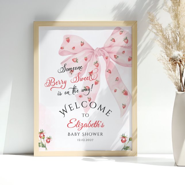 Póster Bienvenida Baby Shower Strawberry Pink Bow (Subido por el creador)