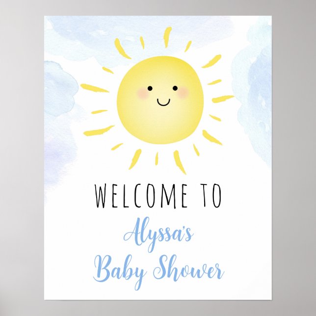 Póster Bienvenida Baby Shower Sunshine Clouds Blue Boy (Frente)