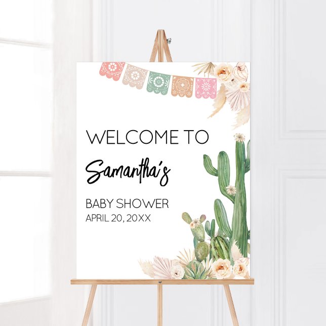 Póster Bienvenida Baby Shower Taco Bout A Baby Boho (Cactus Baby Shower Welcome Sign)