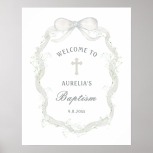 Póster Bienvenida Bautizo Aliento de Bebé Cinta Blanca