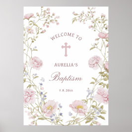 Póster Bienvenida Bautizo Marco Floral Rubor