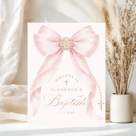 Póster Bienvenida Bautizo Niña Lazo Rosa Perlas