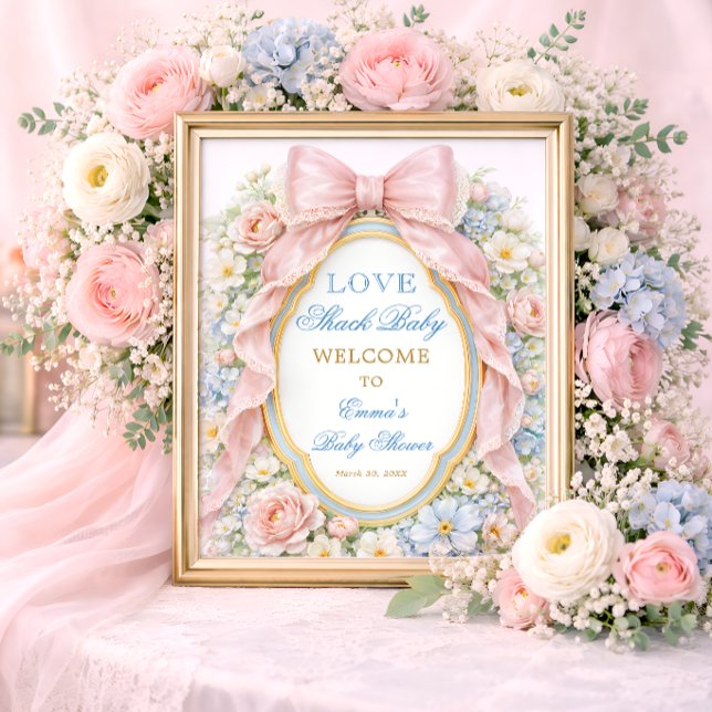 Póster Bienvenida Bebé Niña Pink Bow Love Shack (Subido por el creador)
