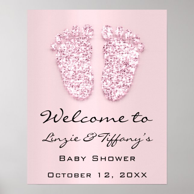 Póster Bienvenida Bebé Niña Shower Pies Rosa Bebé (Frente)