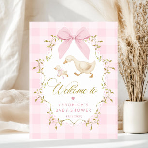Póster Bienvenida Bebé Niña Silly Goose Shower Rosa a Cua