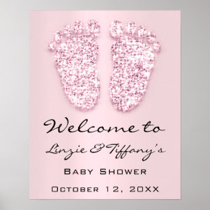 Póster Bienvenida Bebé Pies Baby Shower Nueva Niña Rosa