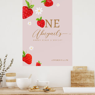 Póster Bienvenida Berry First Strawberry Birthday