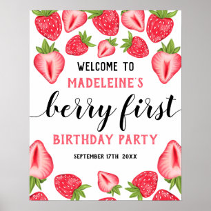 Póster Bienvenida Berry First Strawberry Fiesta de primer
