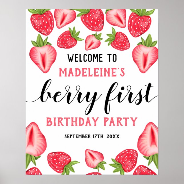 Póster Bienvenida Berry First Strawberry Fiesta de primer (Frente)