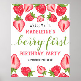Póster Bienvenida Berry First Strawberry Fiesta de primer
