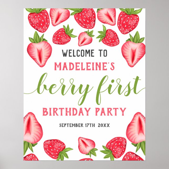 Póster Bienvenida Berry First Strawberry Fiesta de primer (Frente)