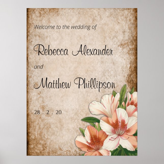 Póster Bienvenida Boda Apricot Lilies (Frente)