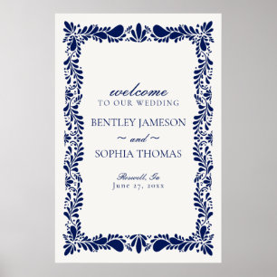 Póster Bienvenida Boda Blue Talavera Tile Spanish Fiesta