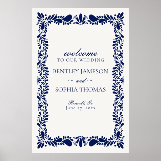 Póster Bienvenida Boda Blue Talavera Tile Spanish Fiesta (Frente)