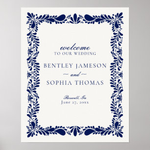 Póster Bienvenida Boda Blue Talavera Tile Spanish Fiesta