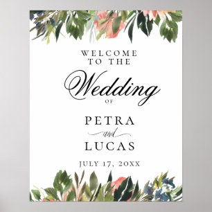 Póster Bienvenida Boda botánico de Navy Coral