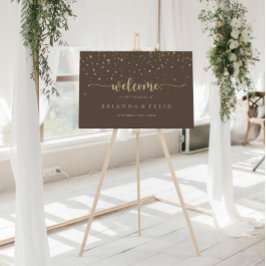 Póster Bienvenida Boda Brown Calligraphy Gold Confetti