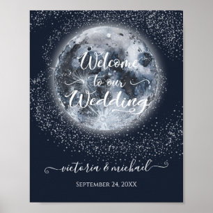 Póster Bienvenida Boda Celestial de Luna Llena y Estrella