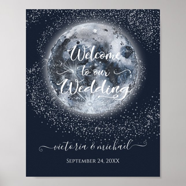 Póster Bienvenida Boda Celestial de Luna Llena y Estrella (Frente)