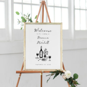 Póster Bienvenida Boda con la mano tibia de pluma y tinta