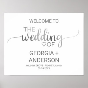 Póster Bienvenida Boda de caligrafía de Relieve metalizad