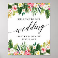 Bienvenida Boda de caligrafía floral tropical