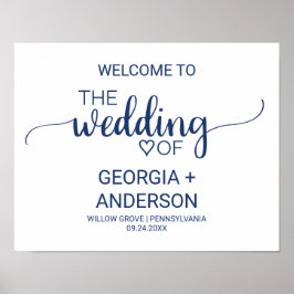 Póster Bienvenida Boda de caligrafía simple azul de Navy