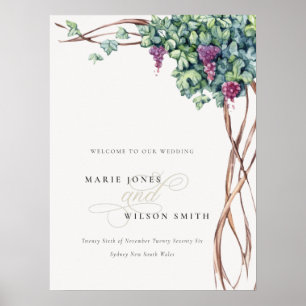 Póster Bienvenida Boda de color de agua de Moda Rústica