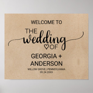 Póster Bienvenida Boda de Faux Kraft Calligraphy