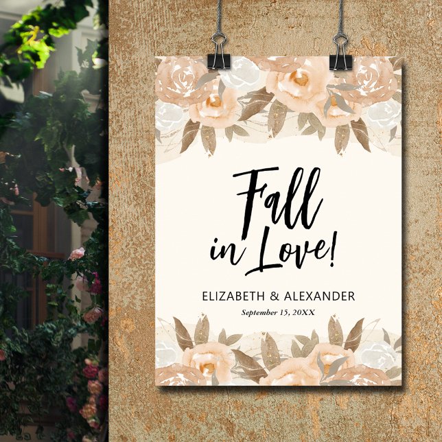 Póster Bienvenida Boda de Flores de Peach Flowers (Fall in love peach flowers wedding welcome poster - INSTANT DOWNLOAD or PRINTED (framed, too))